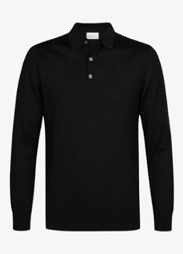 Profuomo Heren Fijngebreide trui van wol met polokraag in de kleur Zwart, maat: XXL
