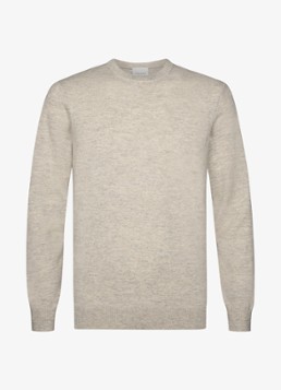 Profuomo Heren Fijngebreide trui in wolblend met ronde hals in de kleur Beige, maat: XXL