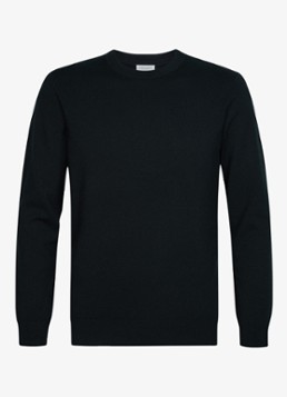 Profuomo Heren Fijngebreide trui in wolblend met ronde hals in de kleur Donkerblauw, maat: XL