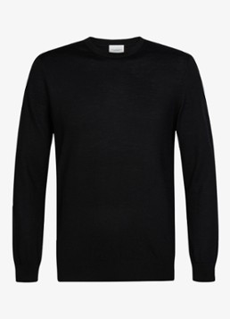 Profuomo Heren Fijngebreide trui van wol met ronde hals in de kleur Zwart, maat: S