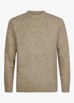 Profuomo Heren Fijngebreide trui van wol met ronde hals in de kleur Beige, maat: S