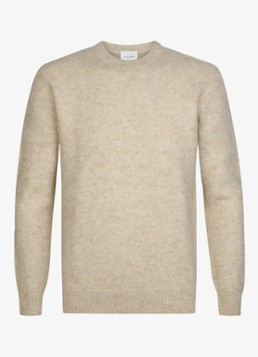 Profuomo Heren Fijngebreide trui in wolblend met ronde hals in de kleur Beige, maat: XL