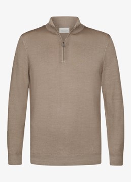 Profuomo Heren Merino trui met halve rits in de kleur Beige, maat: XXL