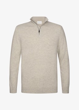Profuomo Heren Fijngebreide trui in wolblend met halve rits in de kleur Beige, maat: XXL