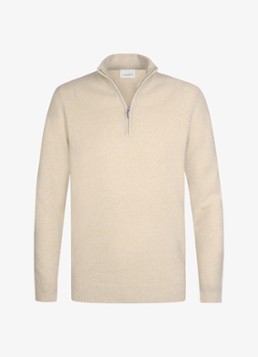 Profuomo Heren Fijngebreide trui in wolblend met halve rits in de kleur Beige, maat: XXL