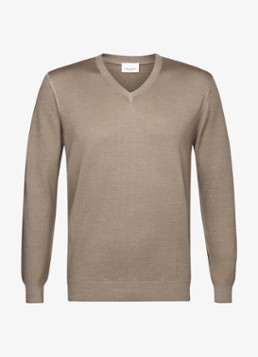 Profuomo Heren Fijngebreide trui van merinowol met V-hals in de kleur Beige, maat: XXL