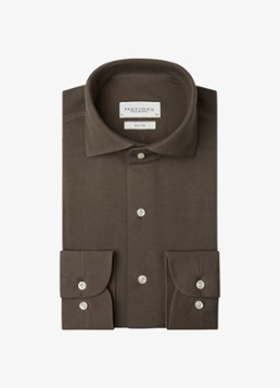 Profuomo Heren Slim fit knitted shirt overhemd in de kleur Taupe, maat: 43