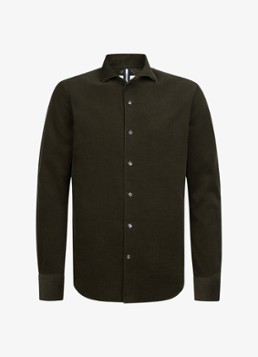 Profuomo Heren Regular fit overhemd van corduroy in de kleur Donkergroen, maat: L