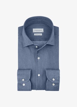 Profuomo Heren Slim fit overhemd van denim in de kleur Indigo, maat: 44