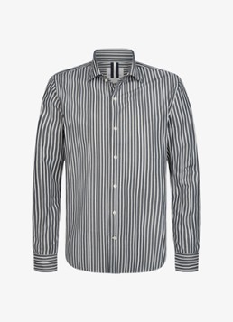 Profuomo Heren Regular fit overhemd met streepprint in de kleur Donkerblauw, maat: XL