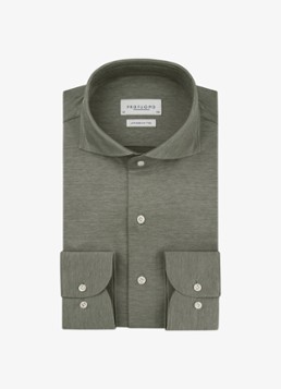 Profuomo Heren Japanese knitted slim fit overhemd in de kleur Donkergroen, maat: 39