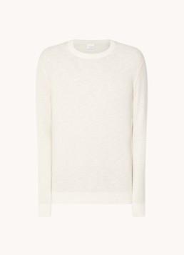 Profuomo Heren Fijngebreide pullover van piqué katoen in de kleur Gebroken wit, maat: L
