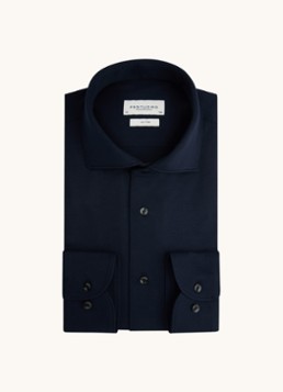 Profuomo Heren Knitted slim fit overhemd met stretch in de kleur Donkerblauw, maat: 44