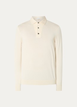Profuomo Heren Luxury fijngebreide regular fit polo in de kleur Creme, maat: S