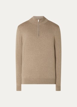 Profuomo Heren Luxury fijngebreide trui met halve rits in de kleur Beige, maat: XXL