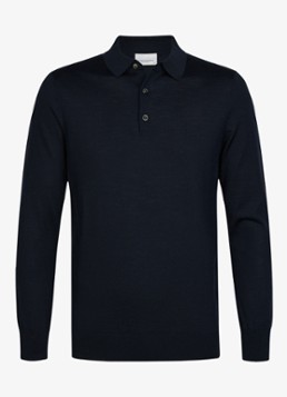 Profuomo Heren Fijngebreide trui van wol met polokraag in de kleur Donkerblauw, maat: XXL