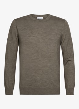 Profuomo Heren Fijngebreide trui van merino wol in de kleur Taupe, maat: L