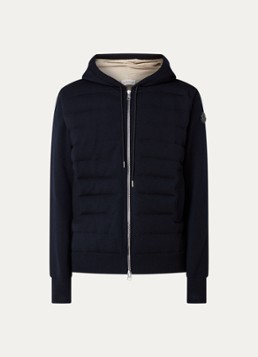 Moncler Heren Fijngebreid vest van scheerwol met gewatteerd voorpand en donsvulling in de kleur Donkerblauw, maat: L