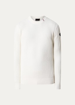 Moncler Heren Ribgebreide trui met logo in de kleur Gebroken wit, maat: XL