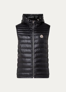 Moncler Heren Orant gewatteerde bodywarmer met donsvulling en capuchon in de kleur Zwart, maat: 4/XL