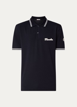 Moncler Heren Regular fit polo van piqué katoen met logoborduring in de kleur Donkerblauw, maat: M