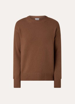 Moncler Heren Grofgebreide trui in kasjmierblend met logo in de kleur Lichtbruin, maat: L