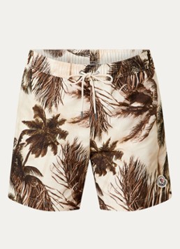 Moncler Heren Zwemshorts met print en steekzakken in de kleur Bronsgroen, maat: M