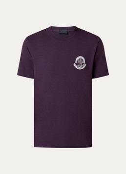 Moncler Heren T-shirt met logoprint in de kleur Aubergine, maat: XL