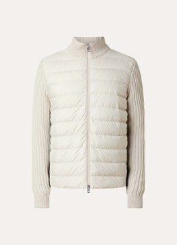Moncler Heren Ribgebreid vest met gewatteerd voorpand en logo in de kleur Vanillegeel, maat: XL
