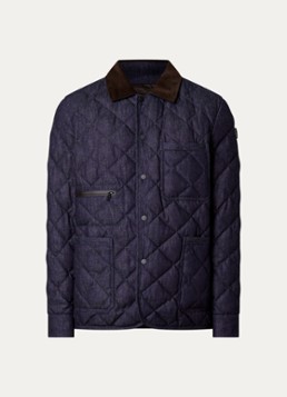 Moncler Heren Kryen gewatteerde jack van denim met donsvulling en quilt patroon in de kleur Indigo, maat: 3/L