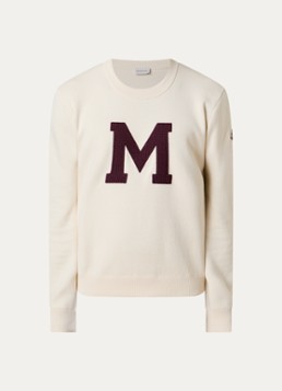 Moncler Heren Intarsia sweater met borduring in de kleur Creme, maat: L