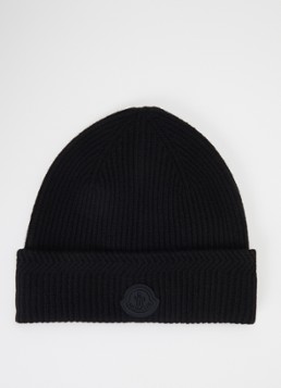 Moncler Heren Muts in kasjmierblend met logo in de kleur Zwart, maat: OS