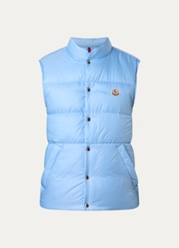 Moncler Heren Tuquerouye gewatteerde bodywarmer met donsvulling en logo in de kleur Blauwgrijs, maat: 2/M