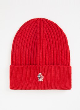 Moncler Heren Grenoble ribgebreide muts van wol in de kleur Rood, maat: OS