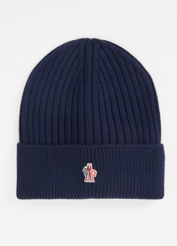 Moncler Heren Grenoble ribgebreide muts van wol in de kleur Donkerblauw, maat: OS