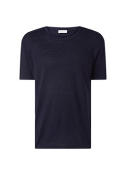 Sandro Heren T-shirt van linnen met ronde hals in de kleur Donkerblauw