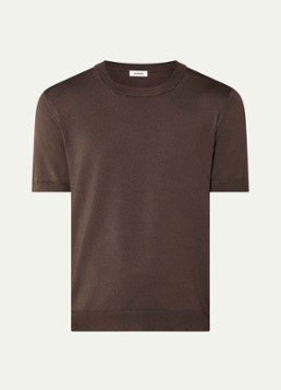 Sandro Heren Fijngebreid T-shirt met ronde hals in de kleur Chocoladebruin