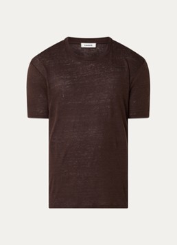 Sandro Heren T-shirt van linnen met ronde hals in de kleur Donkerbruin