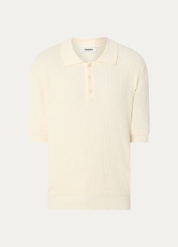 Sandro Heren Fijngebreide polo met stretch in de kleur Creme