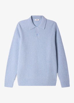 Sandro Heren Ribgebreide trui van wol met polokraag in de kleur Blue Sky / Lichtblauw