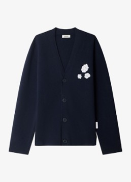 Sandro Heren Fijngebreid vest met bloemdetail in de kleur Donkerblauw
