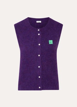 American Vintage Dames East fijngebreid gilet in alpaca wolblend met logo in de kleur Paars, maat: L