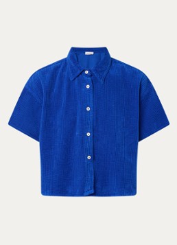 American Vintage Dames Padow cropped blouse van corduroy in de kleur Kobaltblauw, maat: s