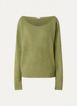 American Vintage Dames Grofgebreide trui met boothals in de kleur Mosgroen, maat: XS/S
