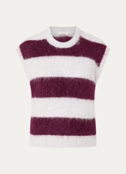 American Vintage Dames Nibyra grofgebreide spencer in wolblend met streepprint in de kleur Aubergine, maat: M/L
