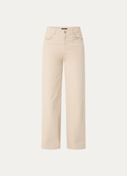 River Woods Dames High waist wide fit pantalon met borduring in de kleur Beige