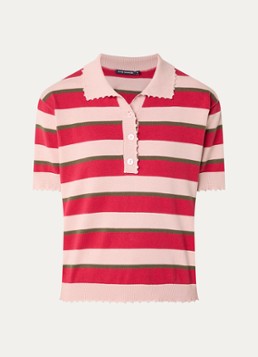 River Woods Dames Fijngebreide polo met streepprint in de kleur Steenrood