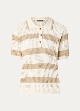 River Woods Dames Fijngebreide polo met streepprint in de kleur Creme