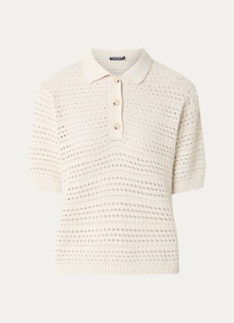 River Woods Dames Polo met opengewerkt dessin in de kleur Gebroken wit