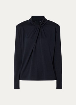 River Woods Dames Longsleeve met sjaalkraag in de kleur Donkerblauw